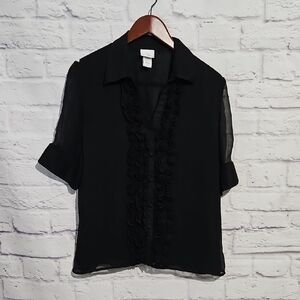 Jaclyn Smith Black Sheer Blouse with Ruffles